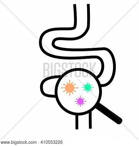 Gut Bacteria Icon On White Background. Bacterial Microorganism In Microscope Circle. Probiotics Unde