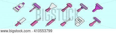 Set Of Lithographic Tools Cartoon Icon Design Template With Various Models. Modern Vector Illustrati
