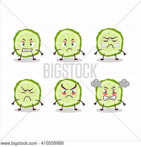 Slice Of Kaffir Lime Fruit Cartoon Character With Various Angry Expressions