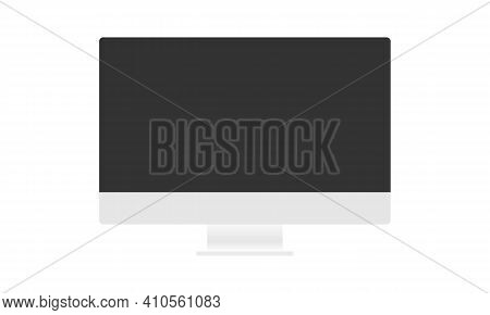 Minimalistic Computer Monitor On A Metal Stand. The Monitor Is Gray With Metal. Flat Vector Illustra
