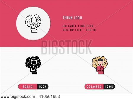 Think Icons Set Editable Stroke Vector Illustration. Solve Problem Question Symbol. Icon Line Style 