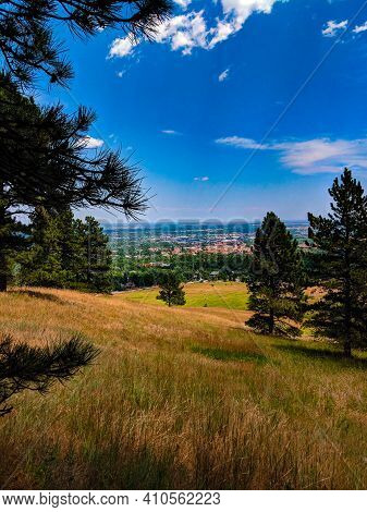 Hiking In The Foothills Of The Rocky Mountains. This Is An Aerial View Of Boulder, Colorado.