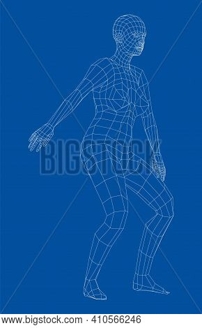Wireframe Ballerina Or Dancer In Dance Pose. Vector 3d Rendering