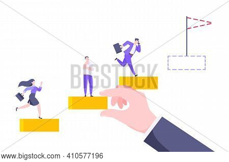 Business Mentor Helps To Improve Career And Holding Stairs Steps Vector Illustration. Mentorship, Up
