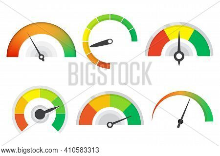 Set Of Different Meter Gauge Element. Sustomer Satisfaction Meter Collection. Set Of Level Indicator