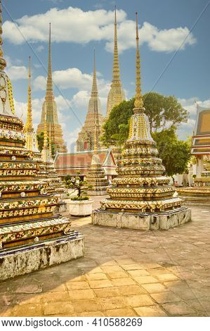 Wat Pho Temple In Bangkok, Thailand, Showing Phra Chedi Rai