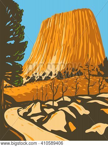 Wpa Poster Art Of The Devils Tower National Monument, A Butte Or Laccolithic In Bear Lodge Ranger Di