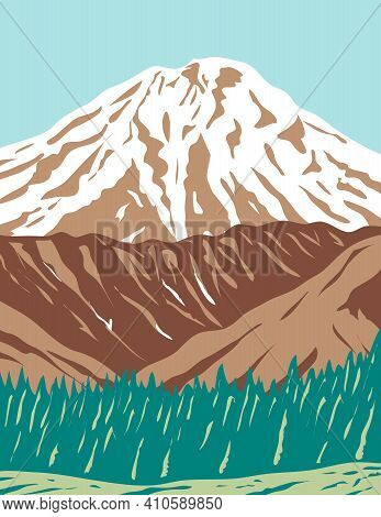 Wpa Poster Art Of The Redoubt Volcano Or Mount Redoubt, An Active Stratovolcano In The Largely Volca