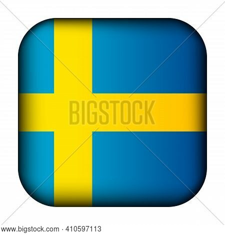 Glass Light Ball With Flag Of Sweden. Squared Template Icon. Swedish National Symbol. Glossy Realist