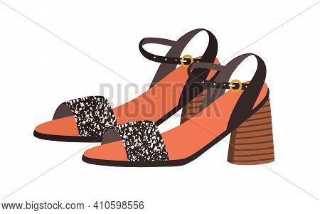 Trendy Heeled Sandals With Buckled Ankle Straps And Open Toe. Womens Fashion Footwear Or Summer Shoe