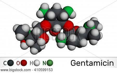 Gentamicin Molecule. It Is Broad-spectrum Aminoglycoside Antibiotic. Molecular Model. 3d Rendering. 