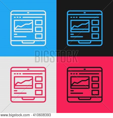Pop Art Line Trading Courses Icon Isolated On Color Background. Distance Learning Finance Management