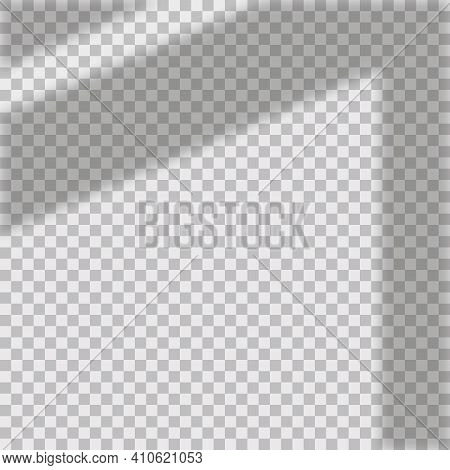 Transparent Background Wirt Overlay Shadow From Window. Mockup Of Wall With Sunlight And Shadow. Vec