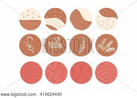 Set Of Abstract Story Highlight Cover Icons. Collection Of Vector Circle Pastel Boho Color Illustrat