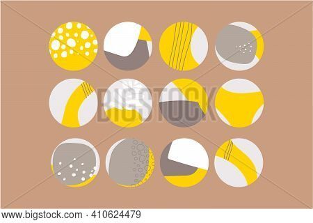 Set Of Abstract Story Highlight Cover Icons. Collection Of Vector Circle Yellow Grey Color Illustrat
