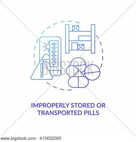 Improperly Stored Or Transported Pills Concept Icon. Online Pharmacy Idea Thin Line Illustration. Sa