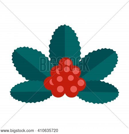 Simple Minimalistic Green Branch Of A Rowan With Leaves And Red Berries. Floral Collection Of Colorf