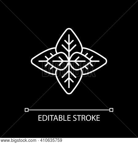 Mint White Linear Icon For Dark Theme. Peppermint Leaves. Herbs For Seasoning. Fresh Plant. Thin Lin