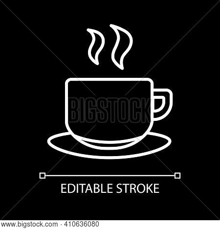 Hot Tea Mug White Linear Icon For Dark Theme. Steaming Drink In Mug. Coffee With Scent. Thin Line Cu