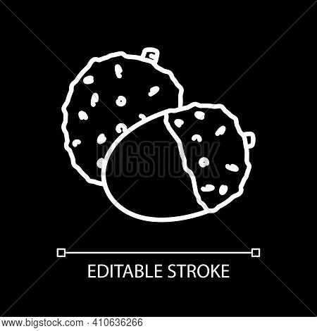 Chestnut White Linear Icon For Dark Theme. Nut For Roasting, Cooking Soup Ingredient. Thin Line Cust