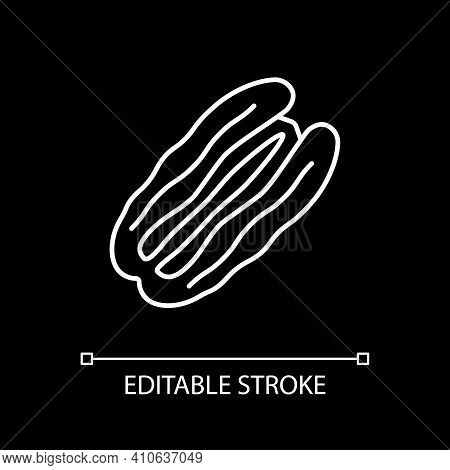 Pecan Nut White Linear Icon For Dark Theme. Healthy Eating. Vitamin And Nutrient Nut. Thin Line Cust