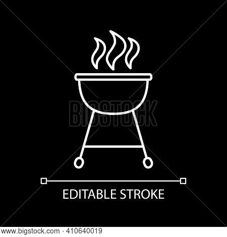 Barbecue White Linear Icon For Dark Theme. Barbeque Cookout. Grill Cooking. Stove For Cookery. Thin 