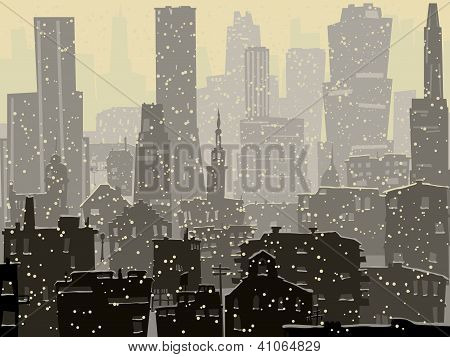 Abstraktní ilustrace Sněžná velkoměsta.