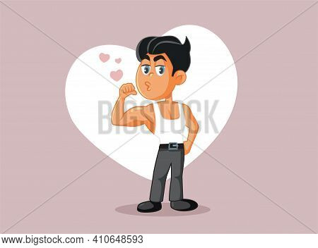 Confident Man Flirting While Flexing Muscles Funny Cartoon