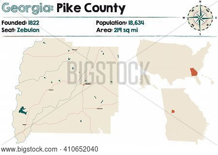 Large And Detailed Map Of Pike County In Georgia, Usa.