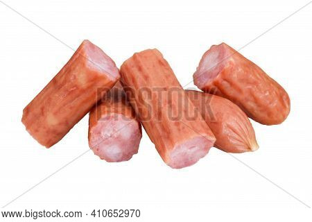 Pieces Sousages Isolated In A White Background. Meat, Haunting Sousages