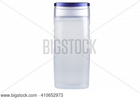 Bottle Of Soap Or Sanitizer Gel Or Shower Gel On White Background. Shower Gel Bottle Isolated On Whi