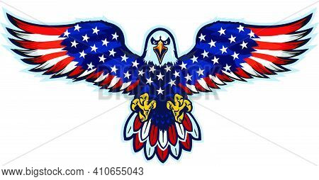 American Eagle With Usa Flags. Fly Eagle