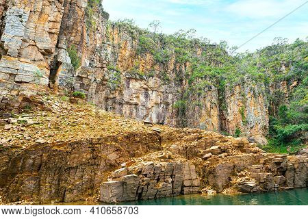 Sedimentary Rocky Walls Of Canyons Of Furnas, At Capitólio Mg, Brazil. Landscape