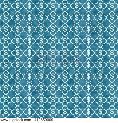 Illustration Blue Dollar Signs And Quatrefoil Lines Weave Material Pattern Background That Is Seamle