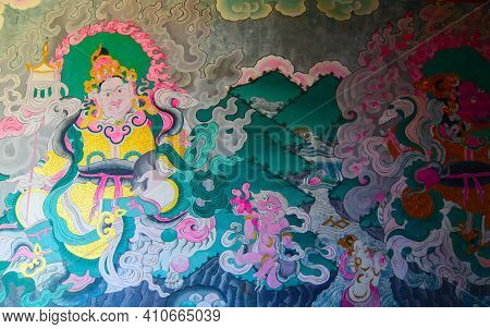 Rinchenpong, Sikkim, India - 17th October 2016 : Buddist Religious Mural On The Inside Wall Of Rinch