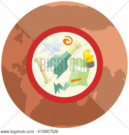 Garbage And Unrecycled Waste Vector Illustration In Round Frame. Dried, Hot And Red Planet. Glass, P