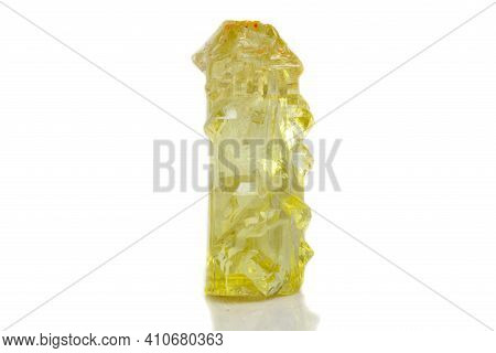 Macro Mineral Beryl Heliodor Stone On White Background