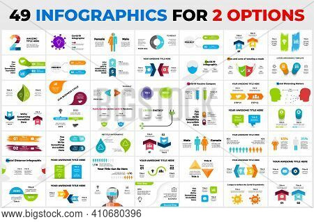 49 Infographics For 2 Steps, Options. Arrows Elements, Timelines. Presentation Slide Templates. Mark