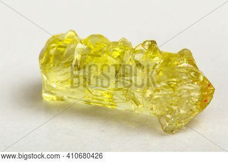 Macro Mineral Beryl Heliodor Stone On White Background