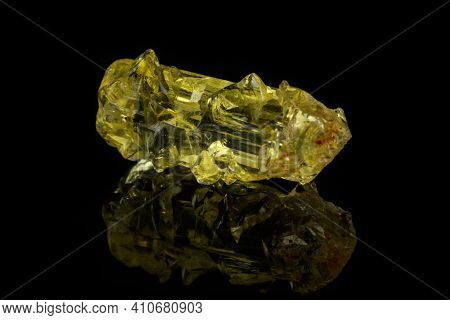 Macro Mineral Beryl Heliodor Stone On Black Background