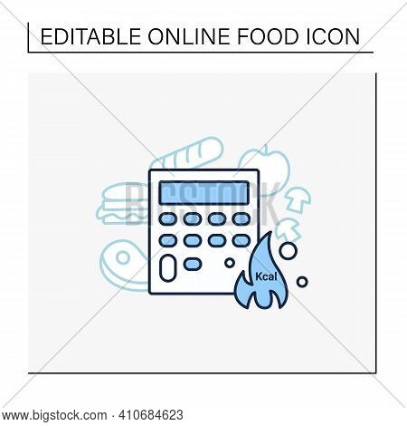 Calorie Calculator Line Icon. Online Food Counter. Healthy Eating. Calorie Count. Serving Size. Weig