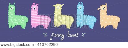 Cute Colouring Funny Lamas For Baby Banners