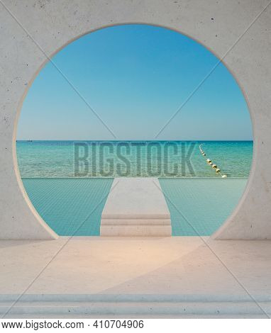Corridor Connecting The Swimming Pool And Sea View,render3d