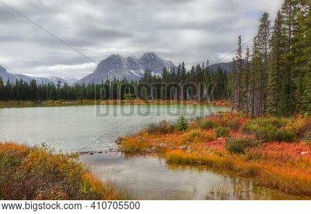 Scenic Spray lakes landscape along Smith Dorrien trail in  Banff national park