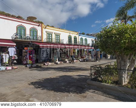 Puerto De Mogan, Gran Canaria, Canary Islands, Spain December 18, 2020: Traditional Colorful Houses 