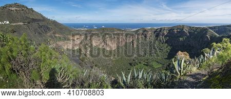 Panoramic View Of Volcanic Landscape Of Caldera De Bandama Crater And Pico De Bandama With Circular 