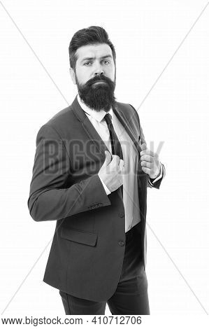 Modern Businessman Ofiice Worker. Office Life Concept. He Knows Who Is Boss Here. Bearded Man Confid