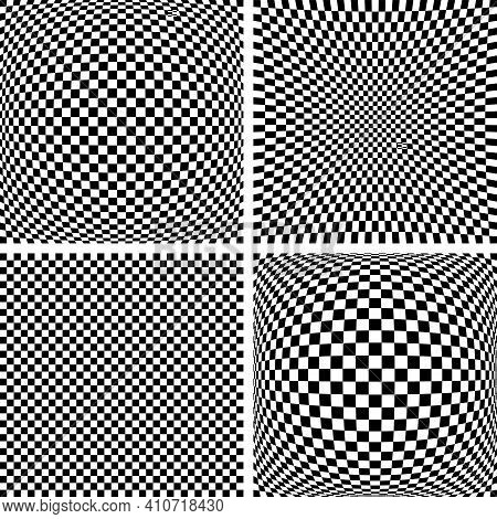Abstract Geometric Checkered Patterns And Textures With 3d Illusion Effect. Backgrounds Set. Vector 