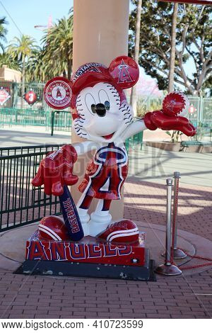 Anaheim, California - USA - March 1, 2021: 
Angel Stadium of Anaheim, originally known as Anaheim Stadium and later Edison International Field of Anaheim, is a modern-style ballpark. Editorial Use. 