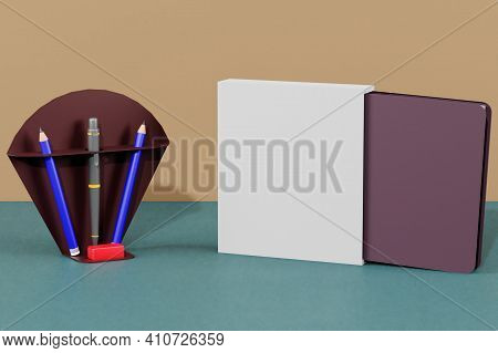 3d Rendering Book Cover White And Purple. Perfect For Laber And Brand Book Product.